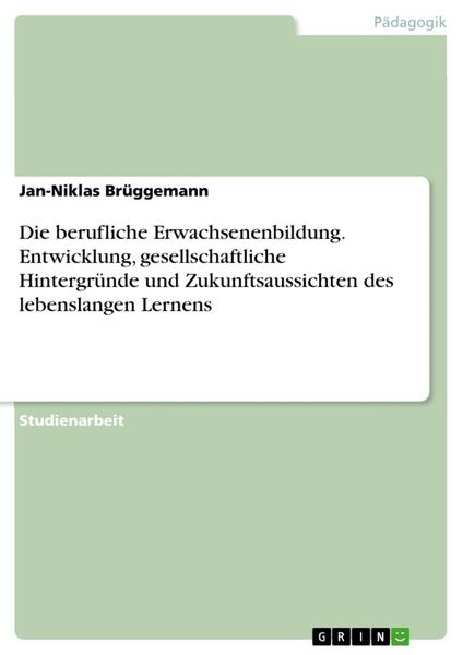 Die berufliche Erwachsenenbildung. Entwicklung, gesellschaftliche Hintergründe und Zukunftsaussichten des lebenslangen L