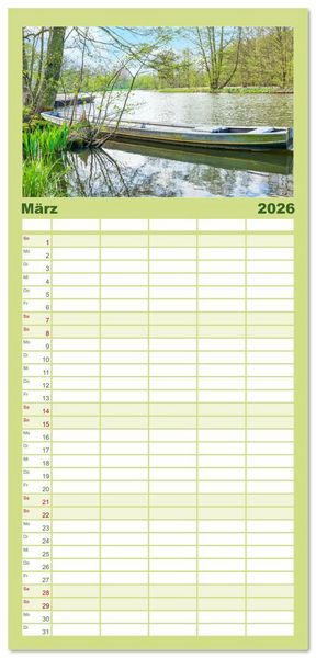 Produktbild: Familienplaner 2026 - Spreewald - Ein Naturparadies mit 5 Spalten (Wandkalender, 21 x 45 cm) CALVENDO