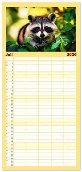 Produktbild: Familienplaner 2026 - Frech, flauschig, fantastisch - Der Waschb&auml;ren-Kalender mit 5 Spalten (Wandkalender, 21 x 45 cm) CALVENDO