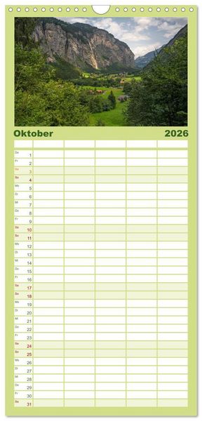 Produktbild: Familienplaner 2026 - Schweiz - Die gr&uuml;ne Lunge Europas mit 5 Spalten (Wandkalender, 21 x 45 cm) CALVENDO
