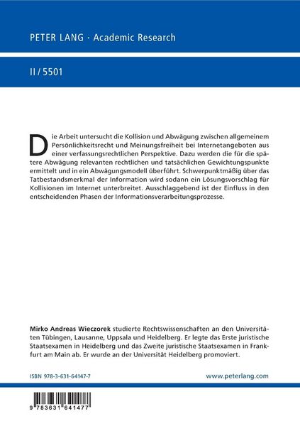 Produktbild: Pers&ouml;nlichkeitsrecht und Meinungsfreiheit im Internet