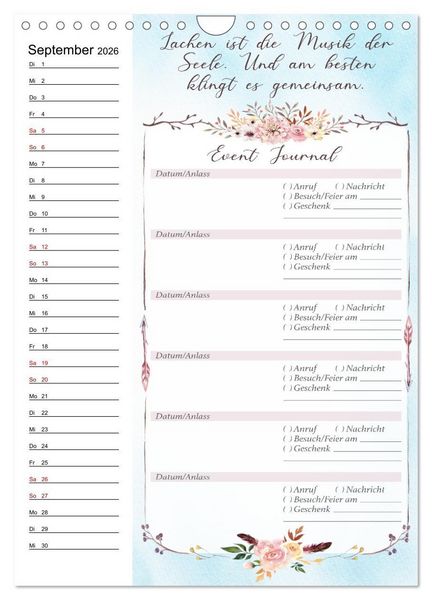 Produktbild: Geburtstagsplaner Boho Blau - F&uuml;r Termine, Geschenke, Eventdetails & mehr (Wandkalender 2026 DIN A4 hoch), CALVENDO Monatskalender