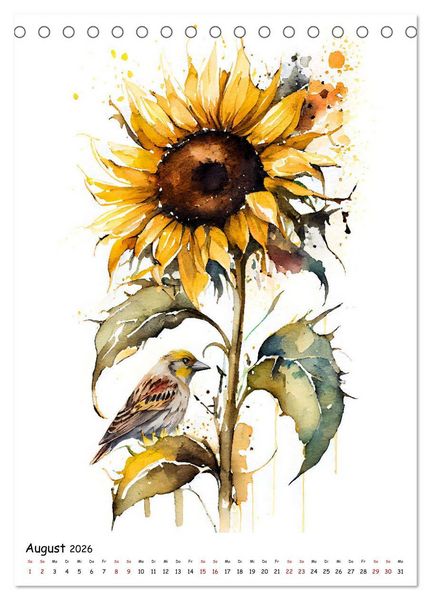 Produktbild: Aquarellmalerei - Blumen und Tiere im Garten (Tischkalender 2026 DIN A5 hoch), CALVENDO Monatskalender