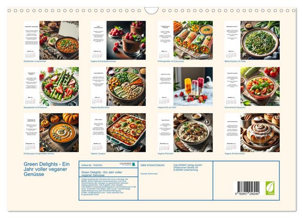 Produktbild: Green Delights - Ein Jahr voller veganer Gen&uuml;sse (Wandkalender 2026 DIN A3 quer), CALVENDO Monatskalender
