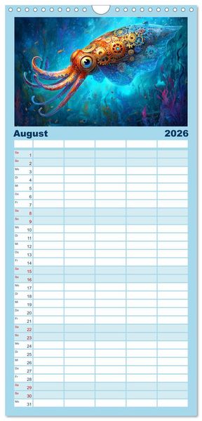 Produktbild: Familienplaner 2026 - Aqua Mechanica &ndash; Steampunk unter dem Meer mit 5 Spalten (Wandkalender, 21 x 45 cm) CALVENDO