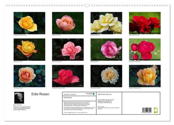 Produktbild: Edle Rosen (Wandkalender 2026 DIN A2 quer), CALVENDO Monatskalender