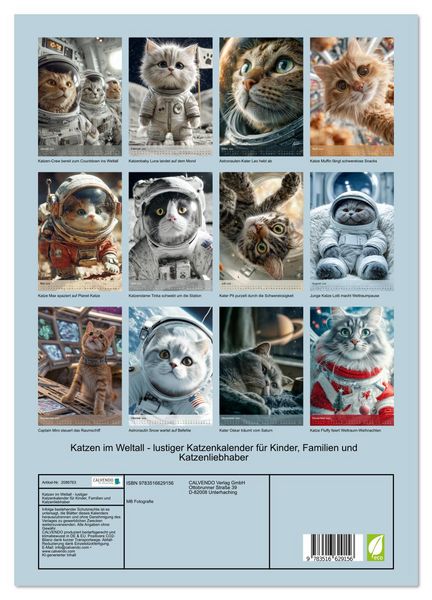 Produktbild: Katzen im Weltall - lustiger Katzenkalender f&uuml;r Kinder, Familien und Katzenliebhaber (Wandkalender 2026 DIN A3 hoch), CALVENDO Monatskalender