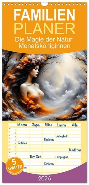 Produktbild: Familienplaner 2026 - Die Magie der Natur Monatsk&ouml;niginnen mit 5 Spalten (Wandkalender, 21 x 45 cm) CALVENDO