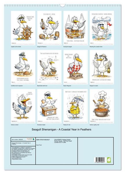 Produktbild: Seagull Shenanigan - A Coastal Year in Feathers (Wall Calendar 2027 DIN A2 portrait), CALVENDO 12 Month Wall Calendar