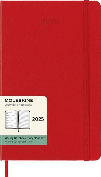 Moleskine 12 Monate Wochen Notizkalender 2025, Large/A5, Fester Einband, Scharlachrot