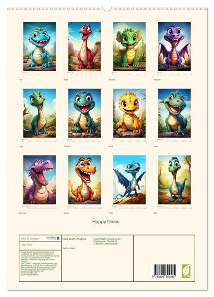 Produktbild: Happy Dinos (hochwertiger Premium Wandkalender 2026 DIN A2 hoch), Kunstdruck in Hochglanz