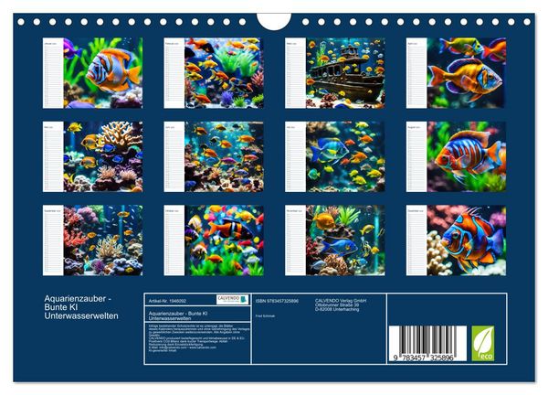 Produktbild: Aquarienzauber - Bunte KI Unterwasserwelten (Wandkalender 2026 DIN A4 quer), CALVENDO Monatskalender