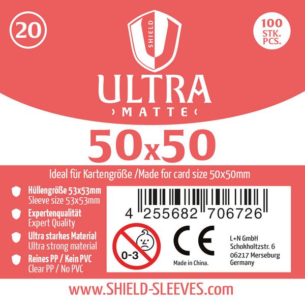Produktbild: Shield Ultra Matte 20 - 100 Super Sleeves f&uuml;r Kartengr&ouml;&szlig;e 50x50 mm