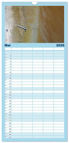 Produktbild: Familienplaner 2026 - neunziggrad I photoart: das wattenmeer von oben mit 5 Spalten (Wandkalender, 21 x 45 cm) CALVENDO