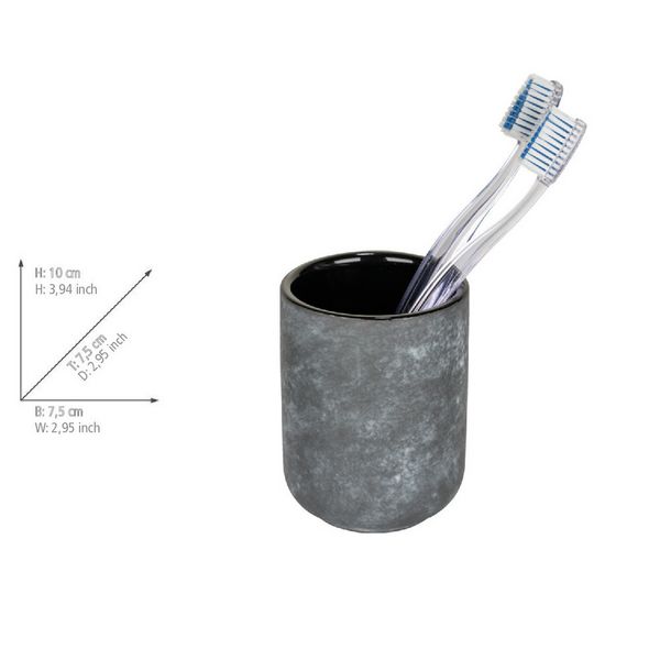 Produktbild: Bad-Accessoire Set Mod. Sacile, grau/schwarz, Keramik/Kunststoff, &Oslash; 9 x 16 cm, f&uuml;r stilvolle