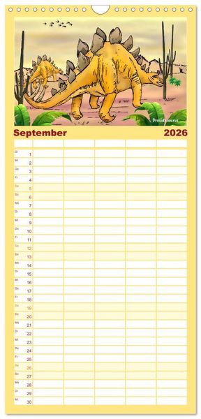 Produktbild: Familienplaner 2026 - Die Welt der Dinos mit 5 Spalten (Wandkalender, 21 x 45 cm) CALVENDO