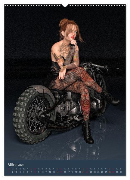 Produktbild: Tattooed Girls and Bikes (Wandkalender 2026 DIN A2 hoch), CALVENDO Monatskalender