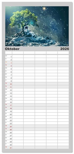 Produktbild: Familienplaner 2026 - Zwischen Sternenstaub und Stille mit 5 Spalten (Wandkalender, 21 x 45 cm) CALVENDO