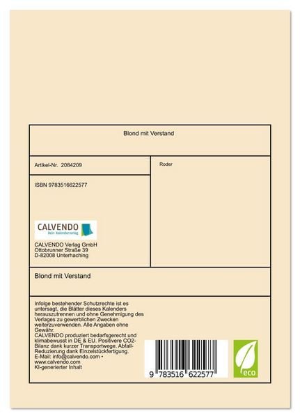 Produktbild: Blond mit Verstand (Tischkalender 2026 DIN A5 hoch), CALVENDO Monatskalender