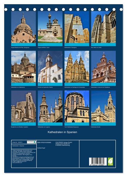 Produktbild: Kathedralen in Spanien (Tischkalender 2026 DIN A5 hoch), CALVENDO Monatskalender