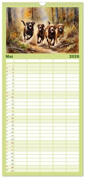 Produktbild: Familienplaner 2026 - Voller Kraft und Energie - Labrador-Retriever mit 5 Spalten (Wandkalender, 21 x 45 cm) CALVENDO