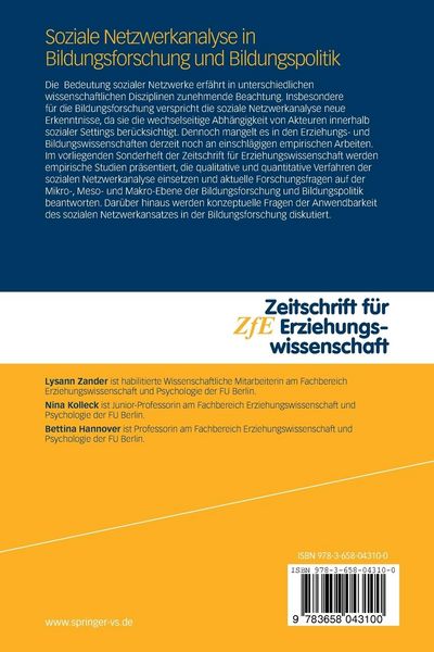Produktbild: Soziale Netzwerkanalyse in Bildungsforschung und Bildungspolitik