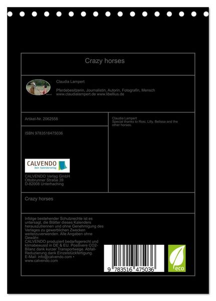 Produktbild: Crazy horses (Tischkalender 2026 DIN A5 hoch), CALVENDO Monatskalender