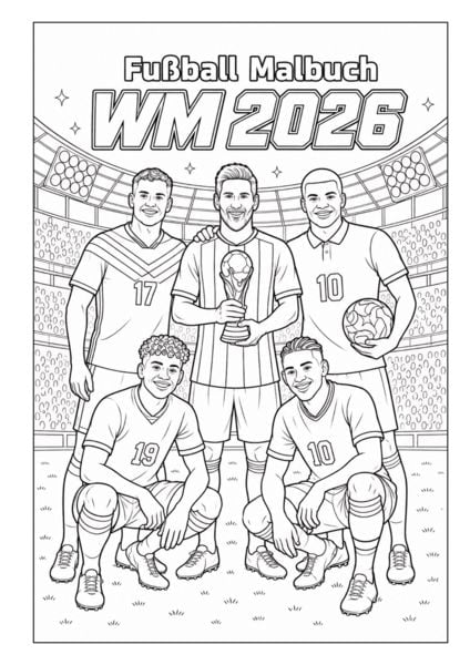 Produktbild: WM 2026 Fu&szlig;ball Malbuch f&uuml;r Kinder ab 6 Jahren mit 70 authentischen Spielerzeichnungen