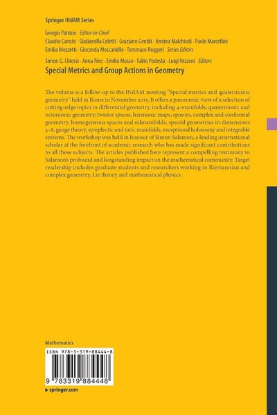Produktbild: Special Metrics and Group Actions in Geometry