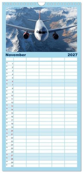 Produktbild: Familienplaner 2027 - Flugzeugkalender - Die sch&ouml;nsten Passagiermaschinen mit 5 Spalten (Wandkalender, 21 x 45 cm) CALVENDO
