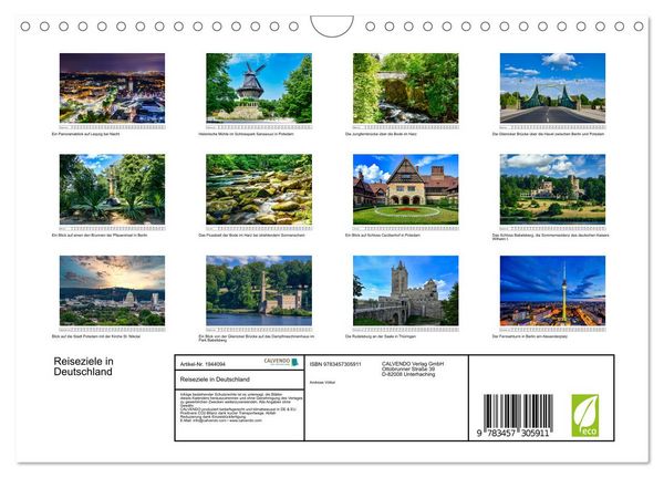 Produktbild: Reiseziele in Deutschland (Wandkalender 2026 DIN A4 quer), CALVENDO Monatskalender