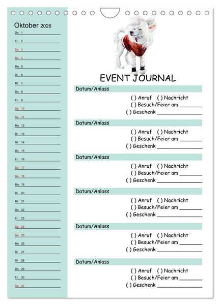 Produktbild: B-DAY PLANER - Aquarell Hunderassen - F&uuml;r Termine, Geschenke, Eventdetails & mehr (Wandkalender 2026 DIN A4 hoch), CALVENDO Monatskalender