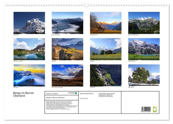 Produktbild: Berge im Berner Oberland (Wandkalender 2026 DIN A2 quer), CALVENDO Monatskalender