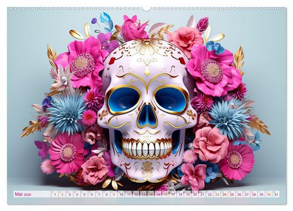 Produktbild: Skull Flower - Totenkopf ART (hochwertiger Premium Wandkalender 2026 DIN A2 quer), Kunstdruck in Hochglanz