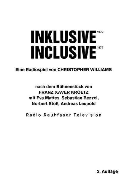 Produktbild: Christopher Williams. Inklusive 1972 / Inclusive 1972. Eine Radiospiel nach dem B&uuml;hnenst&uuml;ck von Franz Xaver Kroetz.
