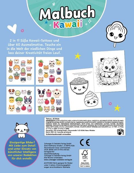 Produktbild: Malbuch Kawaii mit 45 Tattoos