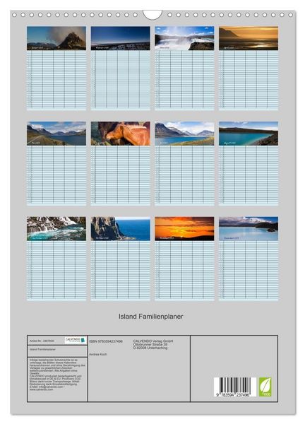 Produktbild: Island Familienplaner (Wandkalender 2027 DIN A3 hoch), CALVENDO Monatskalender