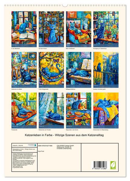 Produktbild: Katzenleben in Farbe - Witzige Szenen aus dem Katzenalltag (hochwertiger Premium Wandkalender 2026 DIN A2 hoch), Kunstdruck in Hochglanz