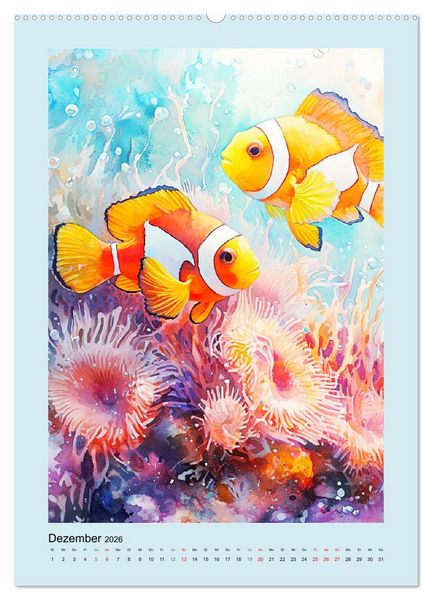 Produktbild: Ozeanpoesie. Die Unterwasserwelt im Aquarell-Stil (hochwertiger Premium Wandkalender 2026 DIN A2 hoch), Kunstdruck in Hochglanz