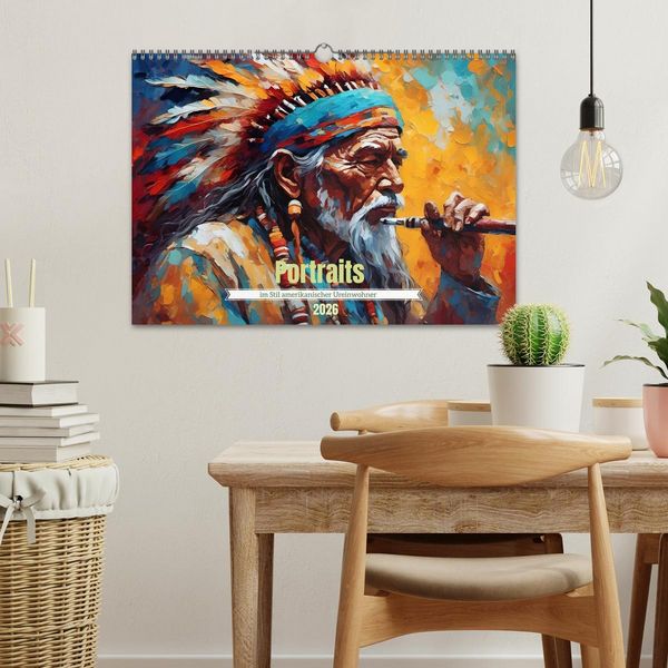 Produktbild: Portraits im Stil amerikanischer Ureinwohner (Wandkalender 2026 DIN A3 quer), CALVENDO Monatskalender