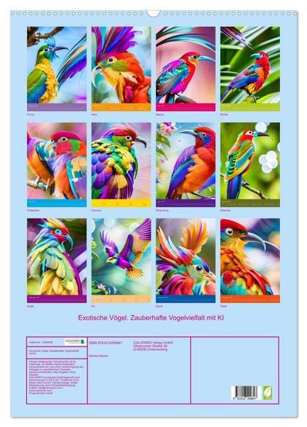 Produktbild: Exotische V&ouml;gel. Zauberhafte Vogelvielfalt mit KI (Wandkalender 2026 DIN A2 hoch), CALVENDO Monatskalender