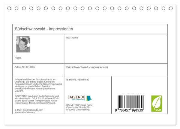 Produktbild: S&uuml;dschwarzwald - Impressionen (Tischkalender 2026 DIN A5 quer), CALVENDO Monatskalender