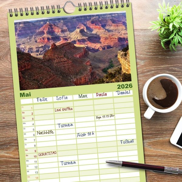 Produktbild: Familienplaner 2026 - Grand Canyon, Nationalpark mit 5 Spalten (Wandkalender, 21 x 45 cm) CALVENDO