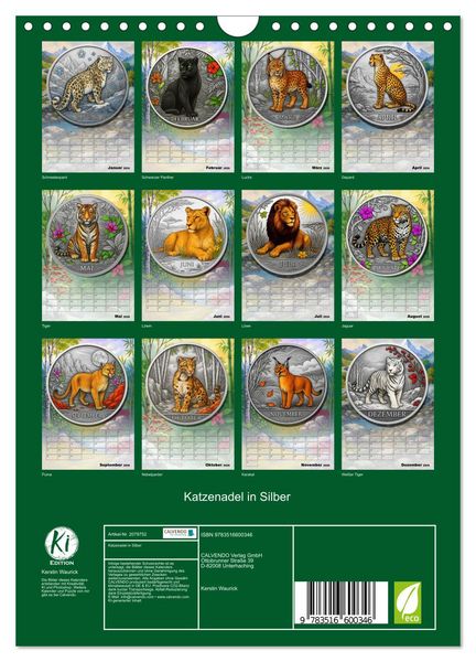 Produktbild: Katzenadel in Silber (Wandkalender 2026 DIN A4 hoch), CALVENDO Monatskalender