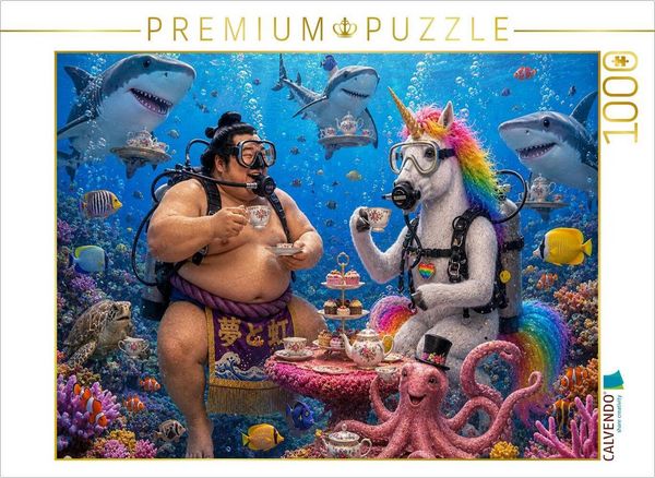 CALVENDO Puzzle Sumoringer und Einhorn auf Tauchgang | 1000 Teile Lege-Größe 64x48cm Foto-Puzzle für glückliche Stunden