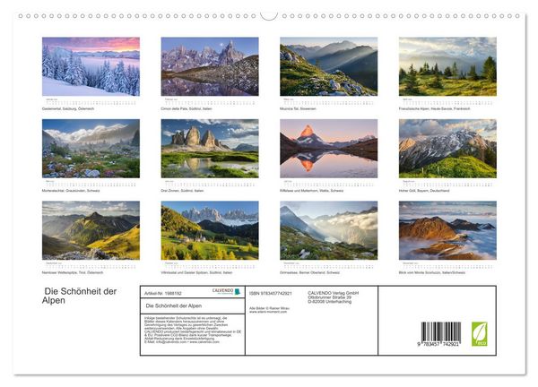 Produktbild: Die Sch&ouml;nheit der Alpen (hochwertiger Premium Wandkalender 2026 DIN A2 quer), Kunstdruck in Hochglanz