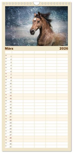 Produktbild: Familienplaner 2026 - Pferde zum Tr&auml;umen mit 5 Spalten (Wandkalender, 21 x 45 cm) CALVENDO
