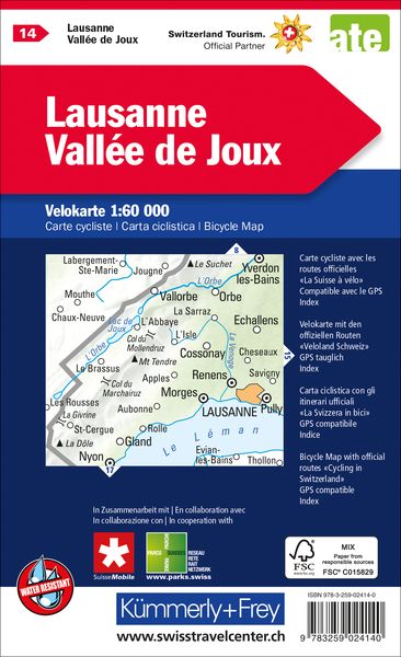 Produktbild: Radwanderkarte Lausanne - Vall&eacute;e de Joux mit Ortsindex (14)