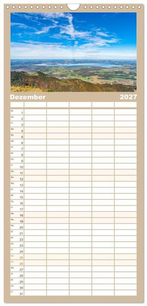 Produktbild: Familienplaner 2027 - Wanderparadies Bayerische Alpen mit 5 Spalten (Wandkalender, 21 x 45 cm) CALVENDO