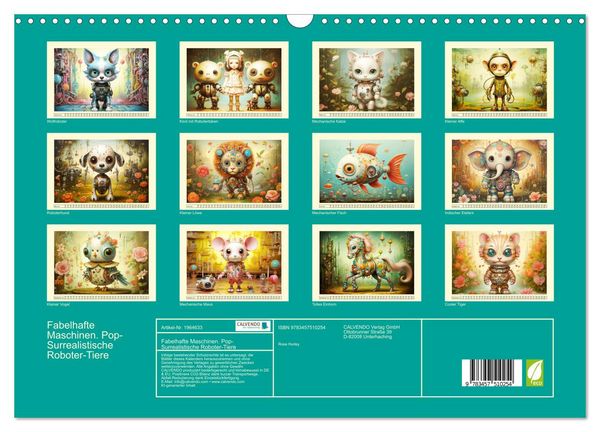 Produktbild: Fabelhafte Maschinen. Pop-Surrealistische Roboter-Tiere (Wandkalender 2026 DIN A3 quer), CALVENDO Monatskalender